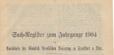 Amts-Blatt der Königlichen Preussischen Regierung zu Frankfurth an der Oder, 1904, Register
