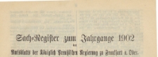Amts-Blatt der K&ouml;niglichen Preussischen Regierung zu Frankfurth an der Oder, 1902, Register