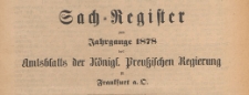 Amts-Blatt der K&ouml;niglich n Preussischen Regierung zu Frankfurth an der Oder, 1878, Register