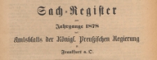 Amts-Blatt der Königlich n Preussischen Regierung zu Frankfurth an der Oder, 1878, Register