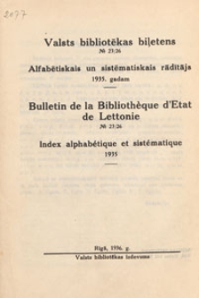 Valsts Bibliotēkas Biļetens : Latvijas bibliogrāfijas žurnāls = Bulletin de la Bibliothèque d'Etat de Lettonie : publicaton de la bibliographie lettonne, 1935 indeks