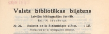 Valsts Bibliotēkas Biļetens : Latvijas bibliogrāfijas žurnāls = Bulletin de la Biblioth&egrave;que d'Etat de Lettonie : publicaton de la bibliographie lettonne, 1935 nr 20