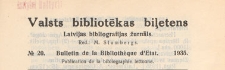 Valsts Bibliotēkas Biļetens : Latvijas bibliogrāfijas žurnāls = Bulletin de la Bibliothèque d'Etat de Lettonie : publicaton de la bibliographie lettonne, 1935 nr 20