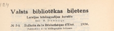 Valsts Bibliotēkas Biļetens : Latvijas bibliogrāfijas žurnāls = Bulletin de la Bibliothèque d'Etat de Lettonie : publicaton de la bibliographie lettonne, 1936 nr 5-6