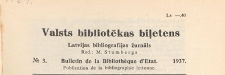 Valsts Bibliotēkas Biļetens : Latvijas bibliogrāfijas žurnāls = Bulletin de la Bibliothèque d'Etat de Lettonie : publicaton de la bibliographie lettonne, 1937 nr 3