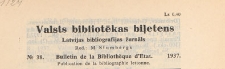 Valsts Bibliotēkas Biļetens : Latvijas bibliogrāfijas žurnāls = Bulletin de la Bibliothèque d'Etat de Lettonie : publicaton de la bibliographie lettonne, 1937 nr 38