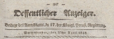 Oeffentlicher Anzeiger : Beilage des Amtsblatt der K&ouml;niglichen Preussischen Regierung, 1838.04.27 nr 17