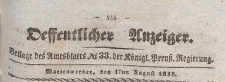 Oeffentlicher Anzeiger : Beilage des Amtsblatt der K&ouml;niglichen Preussischen Regierung, 1838.08.17 nr 33