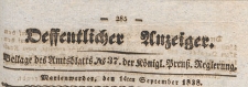 Oeffentlicher Anzeiger : Beilage des Amtsblatt der K&ouml;niglichen Preussischen Regierung, 1838.09.14 nr 37