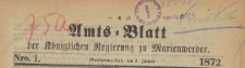 Amts-Blatt der Königlichen Regierung zu Marienwerder für das Jahr, 1872.01.03 nr 1