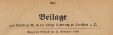 Beilage zum Amtsblatt Nr. 38 der K&ouml;niglichen Regierung zu Frankfurth an der Oder, 1910.09.21