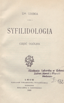 Syfilidologia : część ogólna