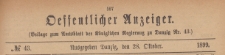 Oeffentlicher Anzeiger : Beilage zum Amts-blatt der K&ouml;niglichen Regierung zu Danzig, 1899.10.28 nr 43