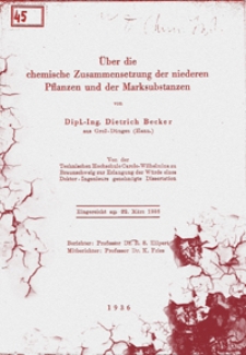 Über die chemische Zusammensetzung der niederen Pflanzen und der Marksubstanzen
