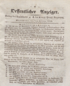 Oeffentlicher Anzeiger : Beilage des Amtsblatt der K&ouml;niglichen Preussischen Regierung, 1844.02.07 nr 6