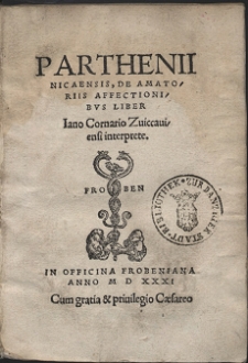 Parthenii Nicaensis, De Amatoriis Affectionibvs Liber