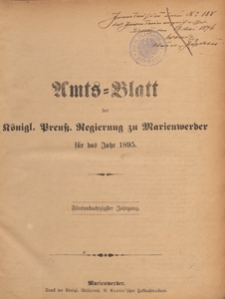 Amts-Blatt der Königlichen Regierung zu Marienwerder für das Jahr, 1895.01.02 nr 1