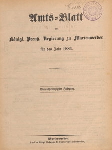 Amts-Blatt der Königlichen Regierung zu Marienwerder für das Jahr, 1884.01.02 nr 1