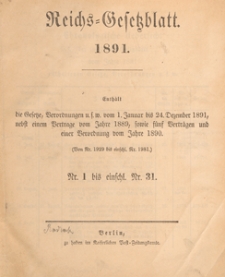Reichsgesetzblatt : herausgegeben im Reichsministerium des Innern, 1891 nr 2