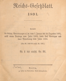 Reichsgesetzblatt : herausgegeben im Reichsministerium des Innern, 1891 nr 17