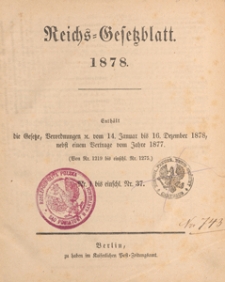 Reichsgesetzblatt : herausgegeben im Reichsministerium des Innern, 1878 nr 2