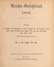Reichsgesetzblatt : herausgegeben im Reichsministerium des Innern, 1883 nr 1