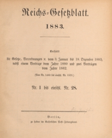 Reichsgesetzblatt : herausgegeben im Reichsministerium des Innern, 1883 nr 27