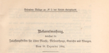Besondere Beilage des Reichs=Gesetzblatts, 1885 nr 5, Bekanntmachung