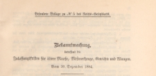 Besondere Beilage des Reichs=Gesetzblatts, 1885 nr 5, Bekanntmachung