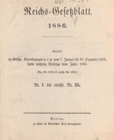 Reichsgesetzblatt : herausgegeben im Reichsministerium des Innern, 1886 nr 16