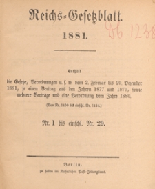 Reichsgesetzblatt : herausgegeben im Reichsministerium des Innern, 1881 nr 6