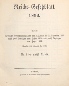 Reichsgesetzblatt : herausgegeben im Reichsministerium des Innern, 1892 nr 15