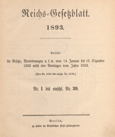 Reichsgesetzblatt : herausgegeben im Reichsministerium des Innern, 1893 nr 9