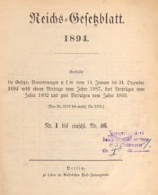 Reichsgesetzblatt : herausgegeben im Reichsministerium des Innern, 1894 nr 3