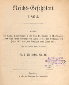Reichsgesetzblatt : herausgegeben im Reichsministerium des Innern, 1894 nr 30