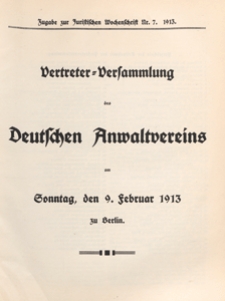 Zugabe zur Juristischen Wochenschrift 1913 nr 7