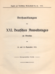 Zugabe zur Juristischen Wochenschrift 1913 nr 20