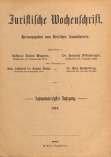 Juristische Wochenschrifttische Wochenschrift : Organ des Deutschen Anwaltvereins, 1919, Register
