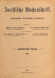 Juristische Wochenschrift : Organ des Deutschen Anwaltvereins, 1919.01.02 nr 1