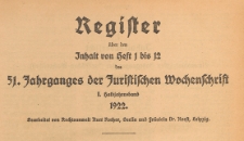 Juristische Wochenschrift : Organ des Deutschen Anwaltvereins, 1922, Register