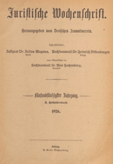 Juristische Wochenschrift : Organ des Deutschen Anwaltvereins, 1926.07.15 H. 14
