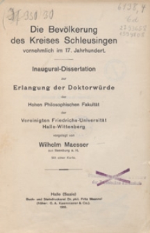 Die Bev&ouml;lkerung des Kreises Schleusingen vornehmlich im 17. Jahrhundert : inaugural-Dissertation