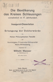 Die Bevölkerung des Kreises Schleusingen vornehmlich im 17. Jahrhundert : inaugural-Dissertation