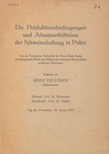 Die Produktionsbedingungen und Absatzverhältnisse der Schweinehaltung in Polen : Dissertation