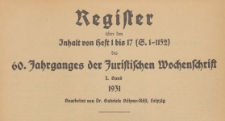 Juristische Wochenschrift : Organ des Deutschen Anwaltvereins, 1931, Register H. 01-17