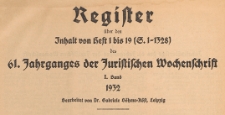 Juristische Wochenschrift : Organ des Deutschen Anwaltvereins, 1932, Register H. 01-19