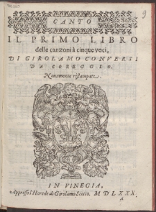 Il Primo Libro delle canzoni &agrave; cinque voci. Lib. 1 /