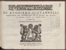 Di Rvggiero Giovannelli Maestro Di Cappella In S. Lvigi Di Roma Il Primo Libro De Madrigali A Cinque Voci.