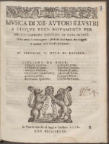 Mvsica Di XIII. Avtori Illvstri A Cinqve Voci, Novamente Per Angelo Gardano Raccolta [...] : Nella quale si contengono i pi&ugrave; belli Madrigali; che hoggidi si cantino; delli infrascritti Autori [...]
