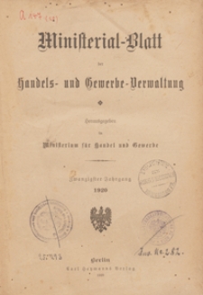Ministerialblatt der Handels- und Gewerbe-Verwaltung. Herausgegeben Königliches Ministerium für Handel und Gewerbe, 1920.04.14 nr 7